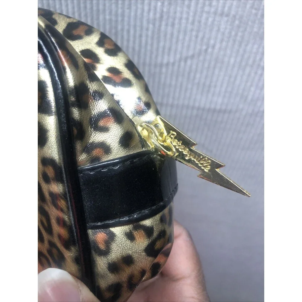 Betseyville Cosmetic Bag Gold Leopard Black Patent Organization Charm Zipper